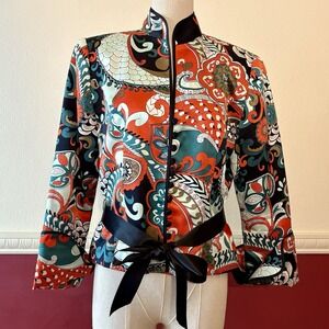 Vintage JS Collection Kimono Top Women's‎ 8 Asian Style 100% Silk Paisley Sash